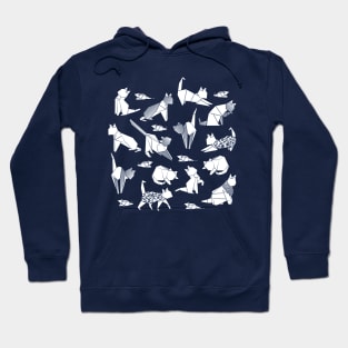 Origami kitten friends // blue navy background paper cats Hoodie